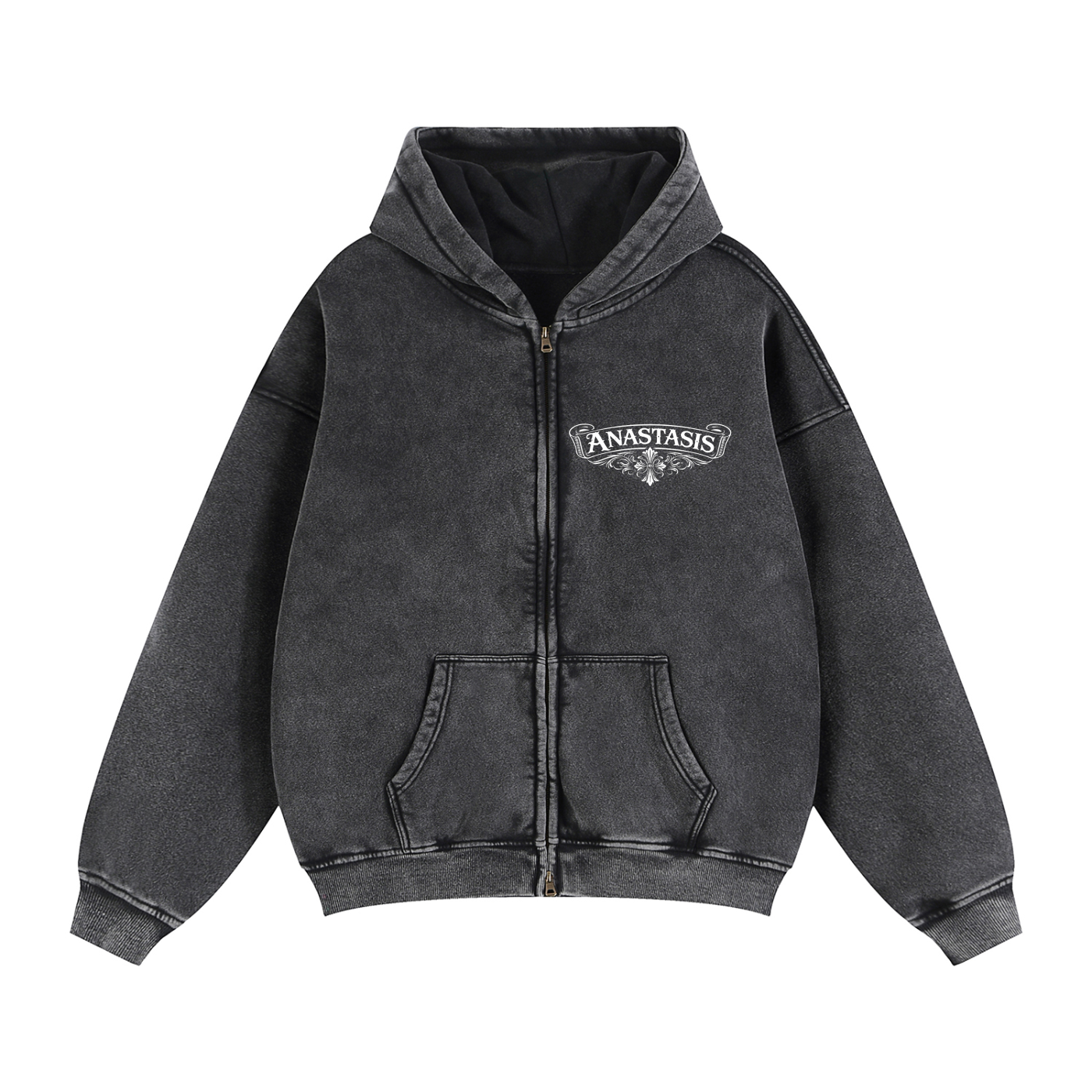Zip-Through Black Faded ANASTASIS Fleece Hoodie