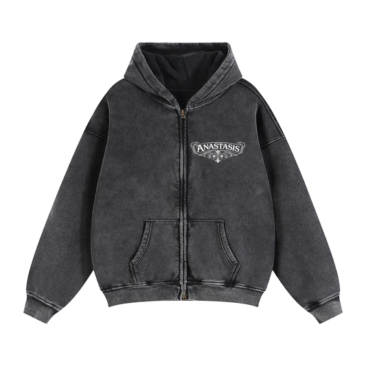 Zip-Through Black Faded ANASTASIS Fleece Hoodie